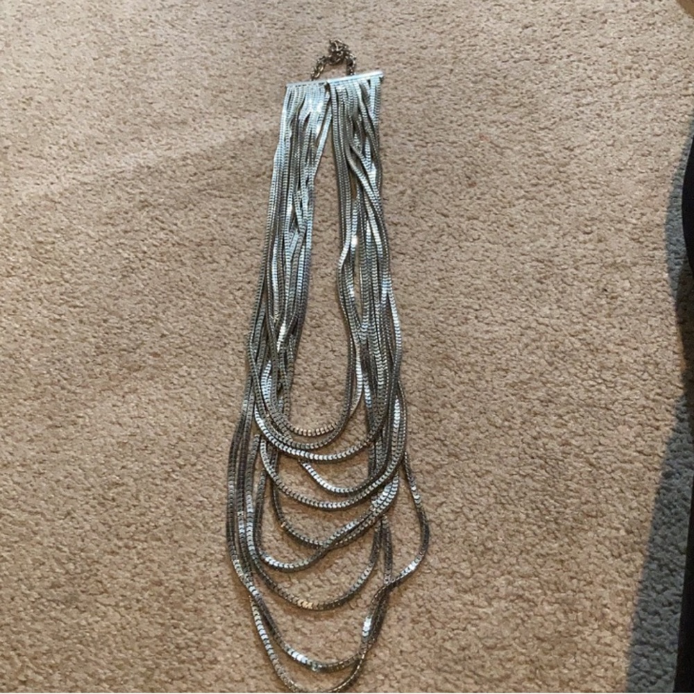 Multiple Silver Strand Necklace Statement - image 6